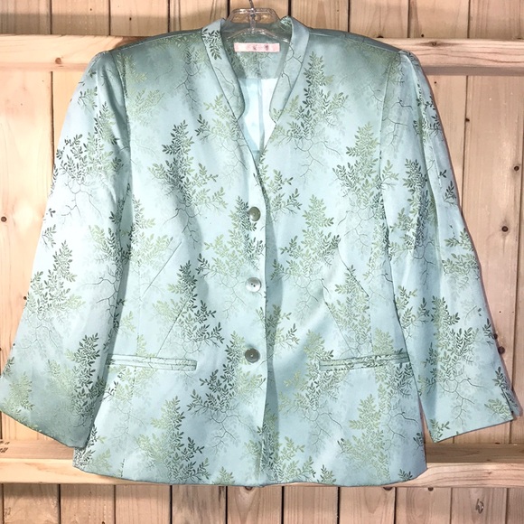 NICOLA Jackets & Blazers - Nicola Teal Leaf Design Suit Jacket Blazer 12